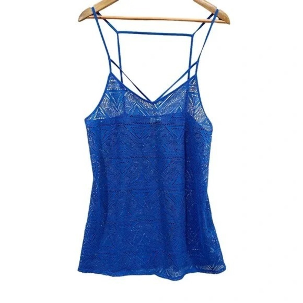 Victoria's Secret PINK Women's Blue Crochet Lace Strappy Tank‎ Top Size M